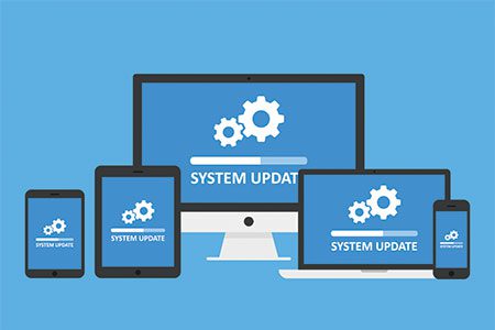 Graphic computer with a blue background